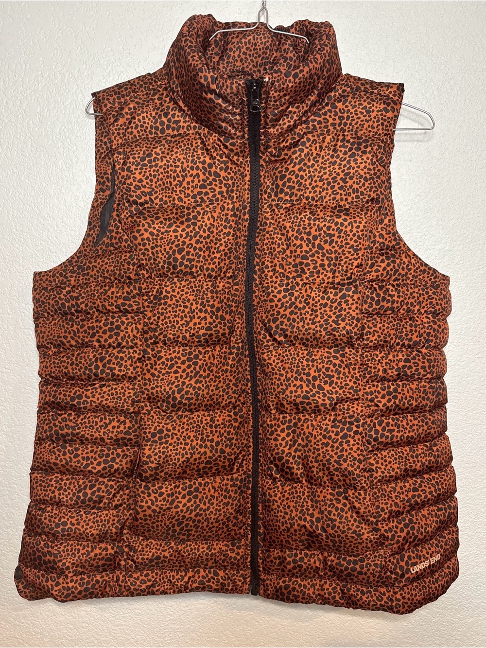 Lands End Lightweight Leopard Print Feathered Down Puffer Vest